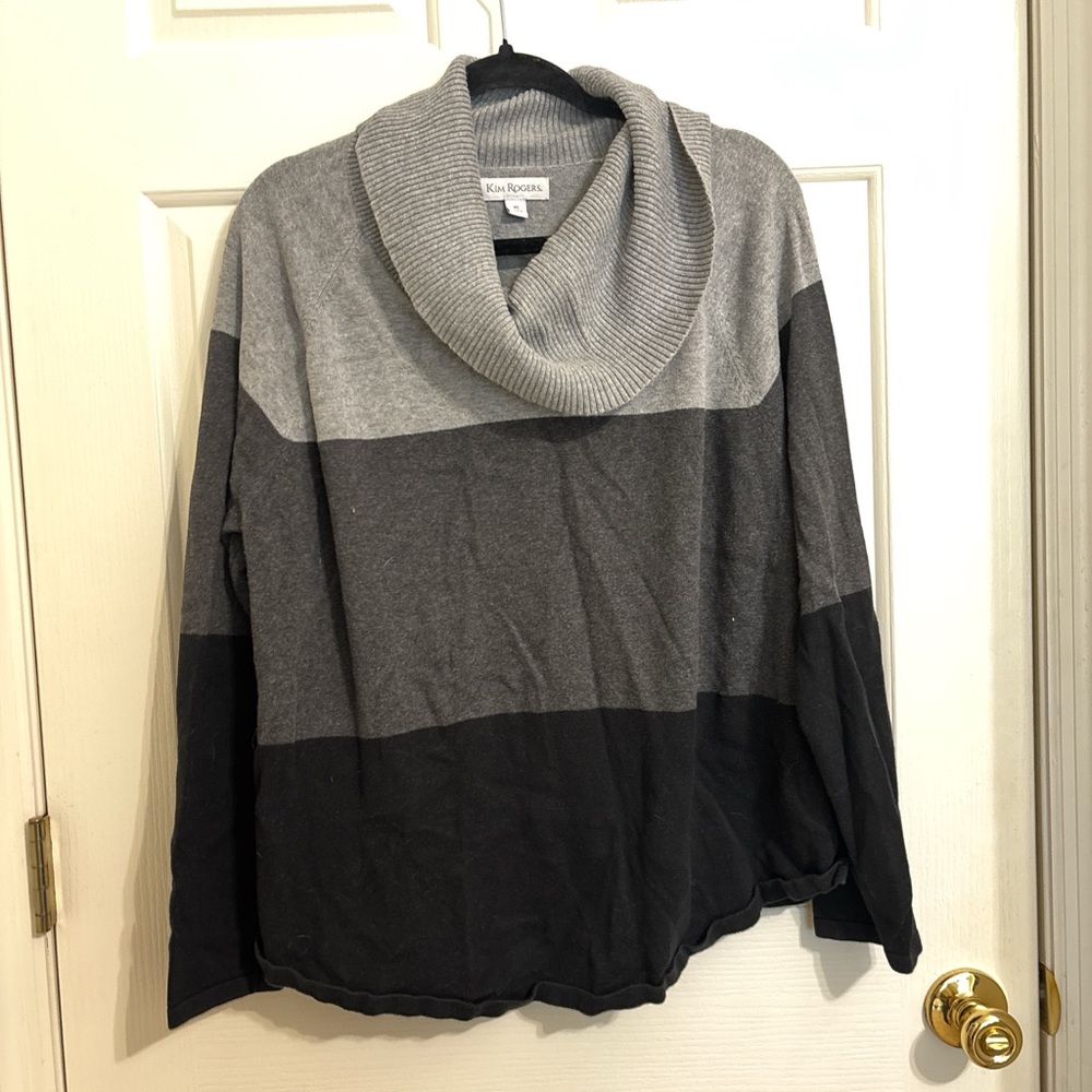 Kim Rogers Gray Ombre Cowl Neck Sweater